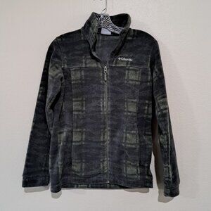 Columbia Youth Large Full Zip Fleece jacket green plaid long sleeve warm